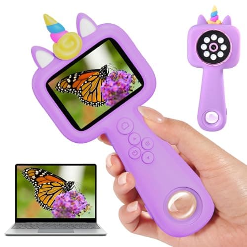 Magnifying Glass, 2.4" Microscope for Kids, 600X-4800X Handheld Digital Miniscope, Portable Pocket Magnification Microscope | Education Toys for Age 3 4 5 6 7 8 9 10 Girls Boys, Purple - Image 1