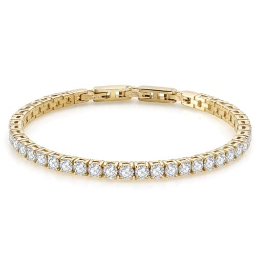 Tennis Bracelet for Women Men, 14K Gold Plated Round 4mm AAAA+ Cubic Zirconia CZ Dainty Classic Adjustable Stainless Steel Bracelets Festival Wedding Jewelry Gift (Gold, CZ 4mm) - Image 1