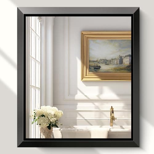 USHOWER Black Wall Mirror, 30x36 Inch Bathroom Mirrors for Over Sink, Beveled Rectangular Mirror Wall, Brushed Aluminum Framed Mirror Bathroom, Restroom, Anti-Rust, Vanity Mirror Wall Mounted - Image 1