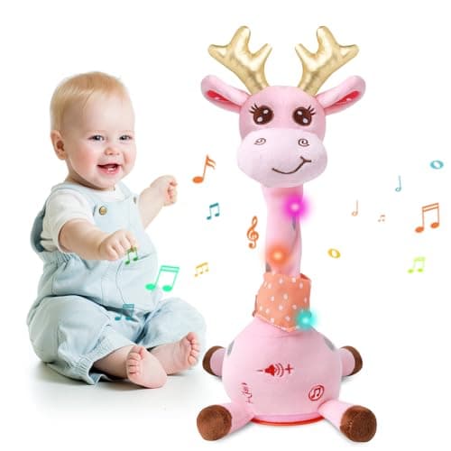 MIAODAM Dancing Talking Giraffe Stuffed Animal, Singing 10 Children's Song, Baby Toy Repeats What You Say, Christmas Colorful Glowing Giraffe Plush Interactive Toys for Toddlers 1-3 Year(Pink) - Image 1