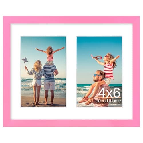 decorUhome 8x10 Picture Frames Collage Wall Decor, Display 2Pcs 4x6 Photos with Mat or 1Pcs 8x10 Unmatted, 2 4x6 Collage Picture Frames for Wall Mounting, Pink - Image 1