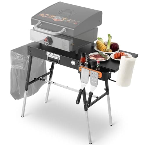 AOKEMAi Grill Tables for Outside, Blackstone Griddle Stand with Trash Holder - Fit 17” or 22” Other Tabletop Grill, Folding Portable Ninja Grill Stand& Blackstone Table for Outdoor Tailgate, Camping