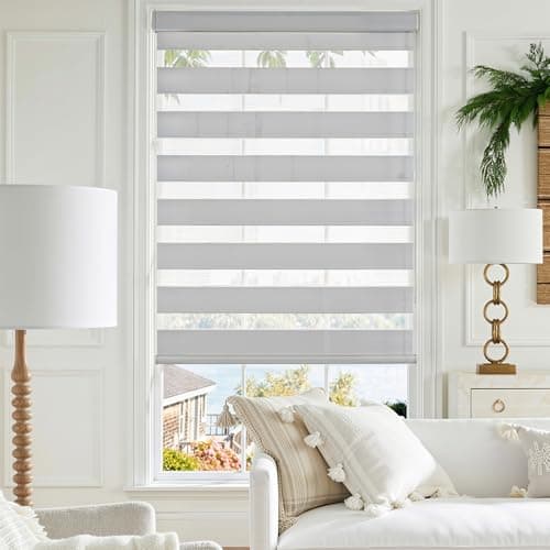 GHV Corded Zebra Blinds for Windows Blackout Dual Layer Privacy Shades for Indoor Windows Light Control for Day and Night Home Office (Gray, 29 in(W) x 64 in(H)) - Image 1