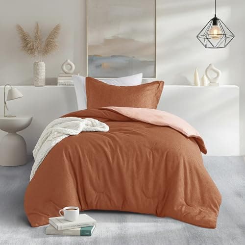 Regency Heights Twin/Twin XL Size Comforter Set, Lightweight Burnt Orange Soft Bedding for All Seasons, 2 Pieces Chambray Print Solid Farmhouse Bed Set, Comforter & Sham - Image 1