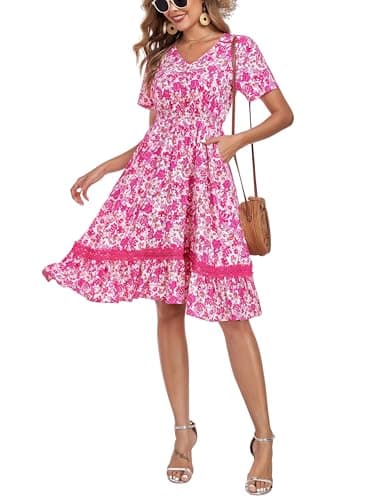 Women's Floral Dress with Ladder Lace Trim Midi Summer Casual Elegance Dress (Small,39035-3) - Image 1