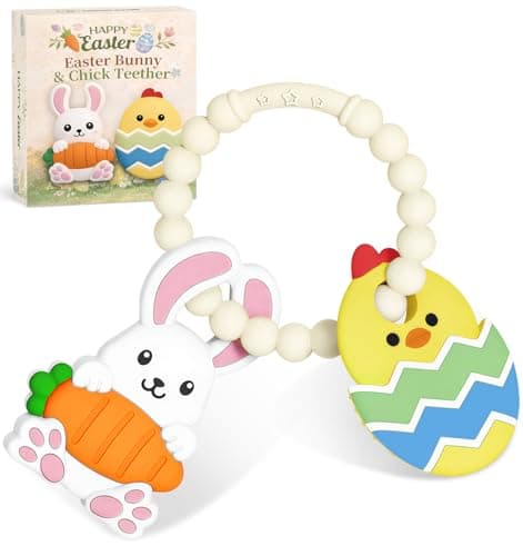 Easter Baby Teething Ring Toys – Bunny & Chick Easter Egg Teethers for Newborns, Infants & Toddlers – Sensory Chew Bracelet for Teething Relief – Perfect Baby’s First Easter Basket Stuffers - Image 1