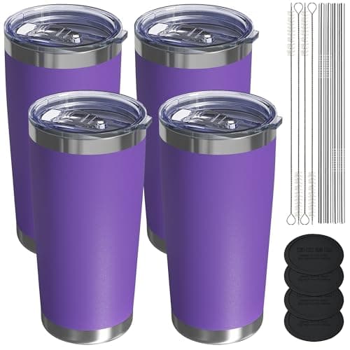 UIRZOTN Travel Coffee Tumbler 20oz, 4 Pack Leakproof Travel Coffee Mug with Lid and Straw, Stainless Steel Double Wall Vacuum Insulated Tumbler for Hot/Iced Drinks (Purple, Textured Matte) - Image 1