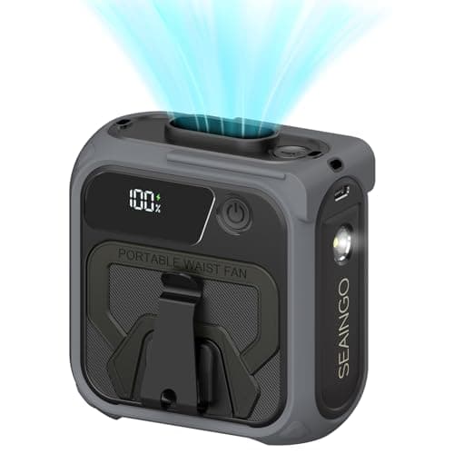 SEAINGO Portable Waist Fan Rechargeable – 10000mAh, 42 ft/s Max, 5 Speeds 16000RPM, Personal Cooling Wearable Clip Body Belt Shirt Fans, Hanging Neck Fan with Light for Camping Travel Outdoor Indoor - Image 1