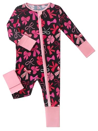 Joonberry Unisex Baby Bamboo Viscose Long Sleeve Romper, Cute Prints Zipper Footless Jumpsuit, Toddler One-Piece Outfits(Bow Pattern, 18-24M) - Image 1