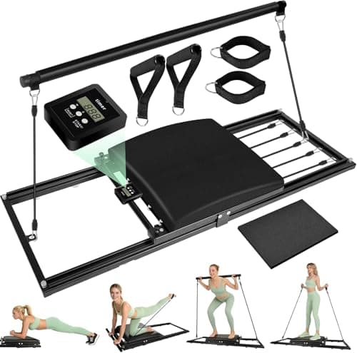 Pilates Board, Foldable Pilates Reformer Set, Multi-Purpose Iron Extended Pilate Equipment, 7-in-1 Pilate Machines for Home Use, with Pilates Bar, Resistance Bands - Image 1