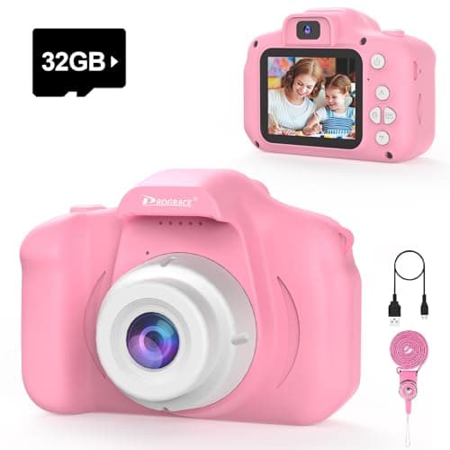 PROGRACE Kids Camera for Girls Ages 3-8 - Easy to Use Toddler Digital Video Camera with 28 Fun Frames & Selfie, Christmas Birthday Valentines Day Gifts for 3 4 5 6 7 8 Years Old Girls, Pink - Image 1