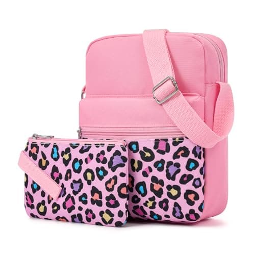 WOOMADA 2pcs Canvas Bag Crossbody Purses Cross Body Bag Messenger Bag CrossBody Purse Set(Pink Leopard) - Image 1