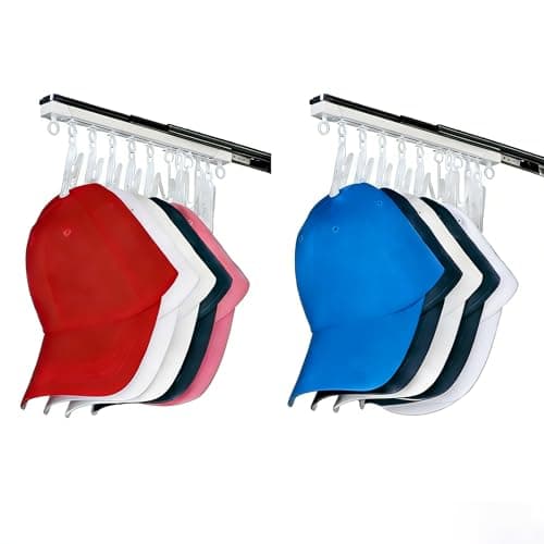 2 Pack No-Drill Wall-Mounted Baseball Hat Organizer, Hat Storage Rack Holds Up to 20 Caps, Hat Holder with 10 Damage-Free Clips & Metal Slide Rails, Modern Hat Rack for Closet, Bedroom & Entryway - Image 1