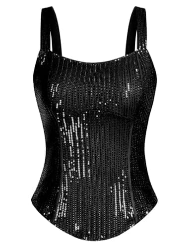 Women Bustier Corset Top Sexy Slim Tank Top Black Sequin Summer Sleeveless Party M - Image 1