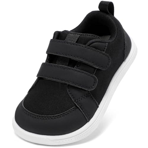STQ KIDS Toddler Shoes Boys Wide Toe Box Barefoot Shoes Lightweight Kid Tennis Sneakers Zero Drop Comfort First Walking Running Shoe for Outdoor Indoor Black White Infant Size 4 - Image 1