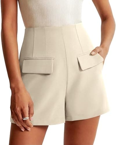 KIRUNDO Shorts for Women Dressy Casual 2026 Summer Elastic High Waisted Wide Leg Suit Tailored Business Work Shorts Pockets(Beige, X-Large) - Image 1