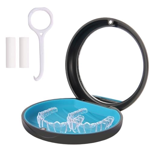 ACSKD Aligner Case with Mirror, Slim Retainer Case Travel-Friendly Dental Storage Box Compatible with Invisalign Braces, Night Guards,Includes 1 Remover Tool & 2 Chew, Black - Image 1