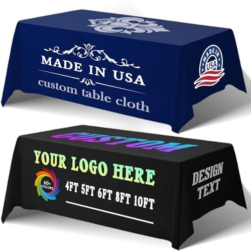 Personalized Custom Table Cloth with Business Logo Text Image 4/5/6/8/10FT Customized Table Cloth for Business, Trade Shows, Events, Company Shops, Schools, Welfare Organizations (120x30(10FT)) - Image 1