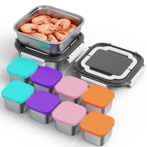 Set of 2 Snackle Box Container Stainless Steel Conntainers with Lids 10 Pack,2 Large Stainless Steel Container(1.5qt) and Set of 8 Snack Containers,Convenient to Carry,Suitable for Picnics and Travel