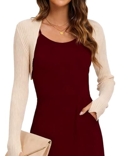 VIAURBE Summer Cardigans for Women Lightweight Long Sleeve Bolero Shrug Open Front Cropped Sweaters Tops Apricot XXL - Image 1