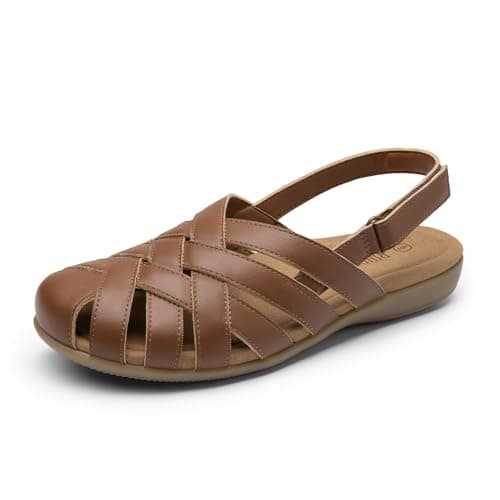 Rihero Summer Brown Sandals Women Dressy Closed Round Toe Anti-slip Fisherman Sandals for Women with Ankle Strap Beach Walking Holidays Going Out 8 - Image 1
