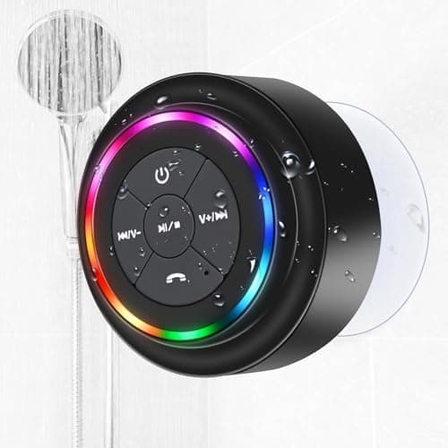 Waterproof Bluetooth Shower Speaker, Portable Wireless Speaker with Suction Cup, Small Portable Wireless Outdoor Speakers, 6 Mode RGB Lights, for Shower Bathroom Pool Beach, Gift Ideas for Christmas - Image 1