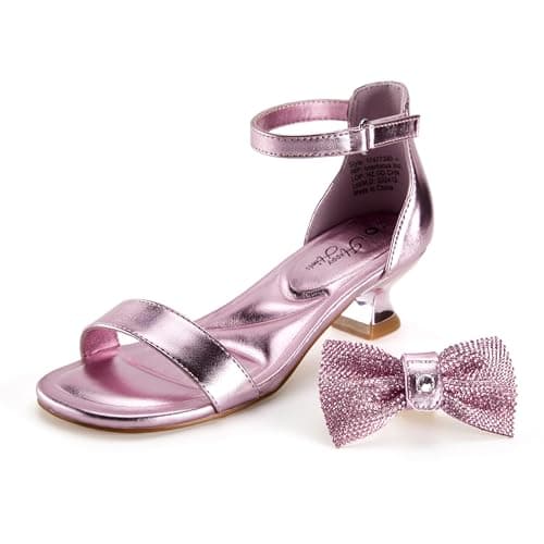 PATPAT Girls Sandal Heels with Removable Bow, Flower Wedding Girls Dress Shoes for Little Big Kid - Image 1