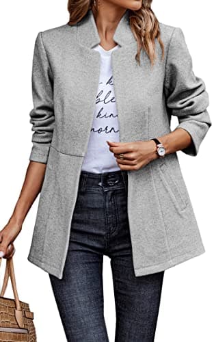 CCTOO Women's Coat Casual Open Front Blazer Long Sleeve Stand Collar Solid Trench Business Work Office Jacket Outwear 147 Light Gray Small - Image 1