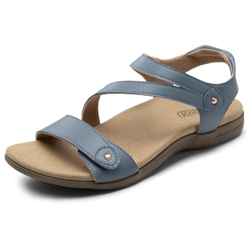 Rihero Orthopedic Sandals for Women Arch Support Comfortable Flat Sandals with Adjustable Strap for Summer Beach Walking Dark Blue 5.5 - Image 1