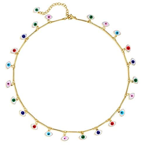 Valloey Rover Evil Eye Choker Necklace for Women 14k Gold Plated Dainty Short Chain Necklace Gift for Women - Image 1