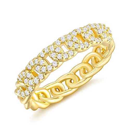 SHINYSO 14K Gold Plated Wedding Bands for Women Round Cubic Zirconia Half Eternity Stackable Engagement Promise Rings for Her Size 6.5 - Image 1