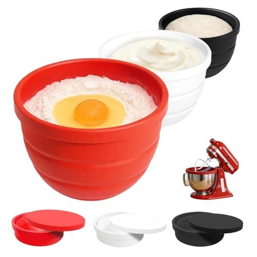 5 Qt Foldable Tilt-Head Silicone Liners for kitchenaid Stand Mixer, Silicone Bowl Liners with Lids, Kitchen Aid Accessories and Attachments for Baking and Cooking (3pcs Black+Red+White) - Image 1