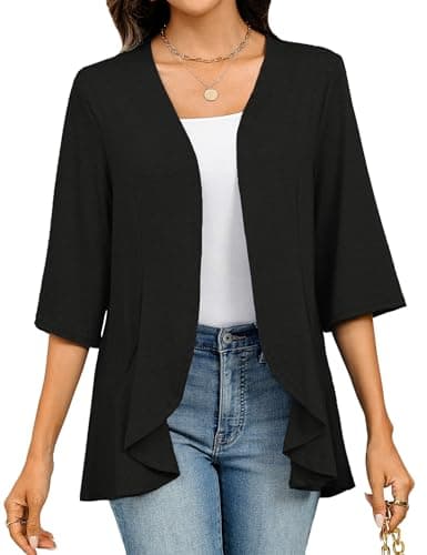 Totatuit Womens Lightweight Summer Cardigans Open Front Kimono Casual Black Cardigans - Image 1