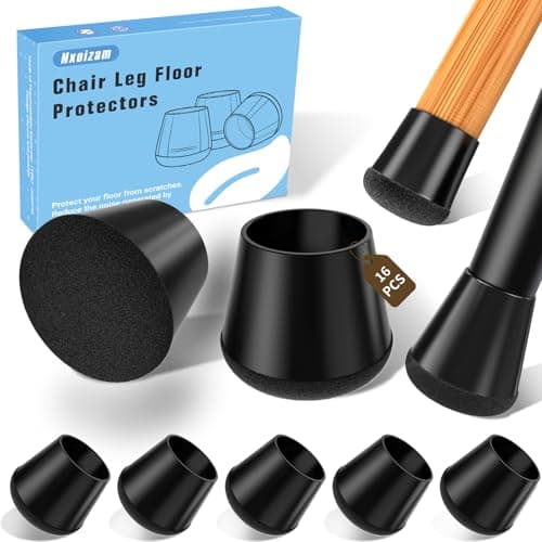 Nxoizam Chair Leg Floor Protectors Medium 16PCS,Silicone Chair Leg Protectors for Hardwood Floors Round Chair Leg Caps/Covers Prevent Scratches Reduce Noise.Black (Fit:15/16~1-2/16) - Image 1