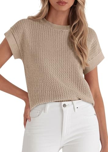 PRETTYGARDEN Women's 2026 Spring Fashion Sweater Vest Business Casual Crochet Tops Cap Sleeve Knit Shirt Beach Summer Outfits (Khaki,X-Large) - Image 1