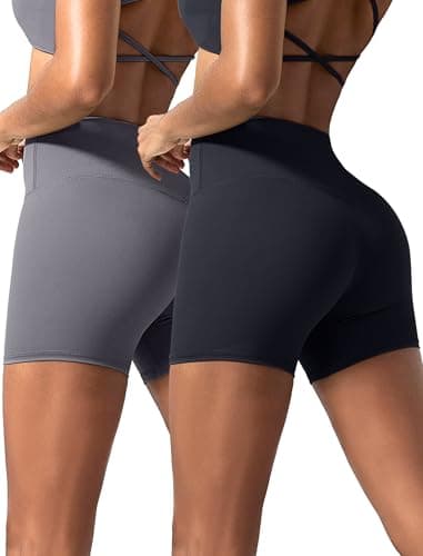 voenxe Women Workout Shorts,High Waisted Yoga Biker Short,Spandex No Front Seam Sports Gym Running Exercise Soft Short,2 Pack - Image 1
