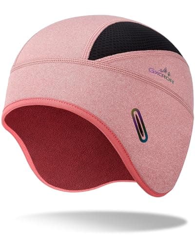 GXCROR Winter Helmet Liner Skull Cap, Fleece Lined Warm Cycling Cap with Glasses Holes, Thermal Hat Beanie for Men Women Pink - Image 1
