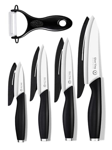 Ceramic Knife Set for Kitchen with Sheath: 100% Zirconia Pure Ceramic Sharp Blade Fruit Cutting Knives 9Pcs with Cover Rustproof Clean Cut Edge Black Handle, No Scratches on Titanium Cutting Boards - Image 1