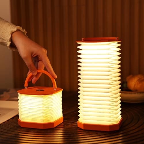 Ba suns Portable Paper Lamp,White Accordion Desk Lamp,Japanese Lanterns lamp for Home Decoration and Gift,Dimmable Bedside Lamp,1200mAh USB Powered Night Light for Bedroom,Office,Reading (Orange - Image 1