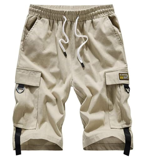 Msmsse Women's Cotton Cargo Shorts Loose Fit Elastic Waist Stretch Outdoor Summer Hiking Shorts Khaki US 16-18 - Image 1