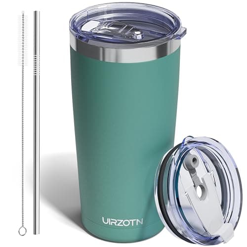 UIRZOTN Travel Coffee Tumbler 20oz, Leakproof Travel Coffee Mug with Dual Lids and Straw, Stainless Steel Double Wall Vacuum Insulated Tumbler for Hot/Iced Drinks (Sage Green, Textured Matte) - Image 1