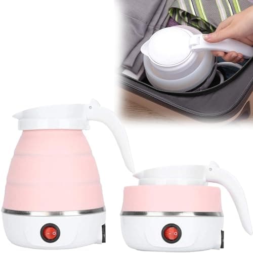 Foldable Electric Kettle, Upgraded Food Grade Silicone,600W 600ML Flash Heat Small Portable Travel Electric Kettle,110V US Plug (Sakura Pink) - Image 1