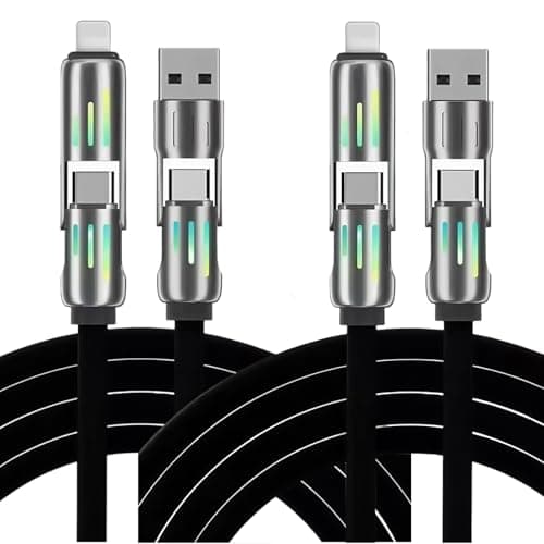4in1 Multi USB Charging Cable 2 Pack– 240W Max Fast RGB Charger Cord with Multiple Connectors for iPhone 16/15/14/13, iPad, Samsung, MacBook, Tablets & More (Black, 3.3Ft) (2) - Image 1