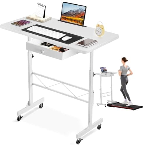 COMHOMA Small Standing Desk Adjustable Height Small Computer Desk Mobile Portable Rolling Laptop Table with Wheels 32" Computer Workstation Sit Stand Desks Portable Standing Table Treadmill desks - Image 1