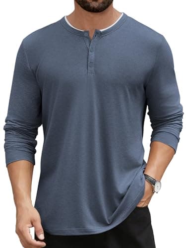 Hardaddy Men's Long Sleeve Henley Shirts Casual Color Block Henley Button T-Shirt Tops Navy Blue L - Image 1