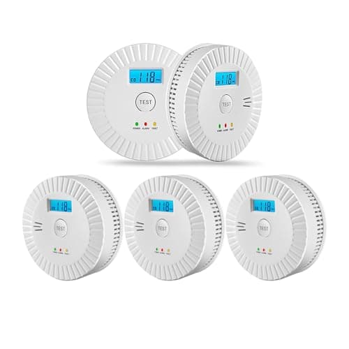 5 Pack Smoke Detector Carbon Monoxide Detector Combo Battery Powered,Carbon Monoxide Detector Smoke Alarm with Test Button,Fire Alarm with Digital Display for Home,Kitchen - Image 1