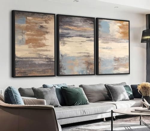 ASDCEUTICALS Large Canvas Wall Art - Brown Abstract Pictures for Living Room Aesthetic Retro Wall Decor Rustic Paintings Black Float Framed Artwork for Bedroom Dinning Room 20" X 28" X 3 pcs - Image 1