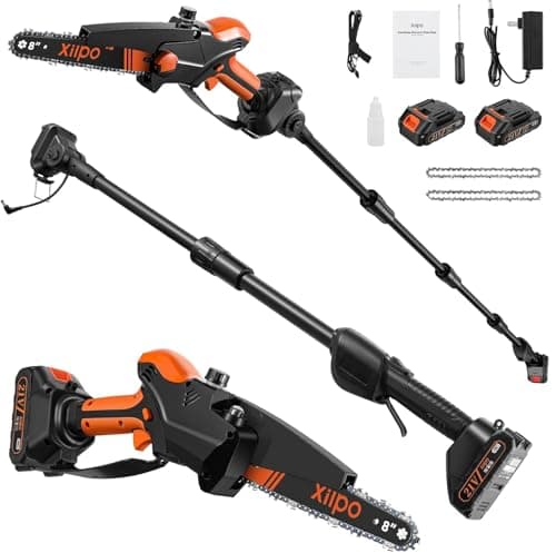 Xilpo 2-in-1 Cordless Pole Saw,8 Inch Electric Brushless Mini Chainsaw with 2 x 21V Battery, Pole Saw for Tree Trimming,15 FT Max Extension Portable Pole Saws for Tree Branches Wood Cutting - Image 1