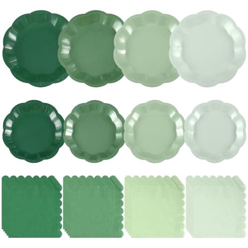 NatNarr Sage Green Plates and Napkins Set, Gradient Green Party Decorations Include 7" & 9" Scalloped Dessert Plates, Napkins for Wedding, Baby Bridal Shower, Birthday - Image 1