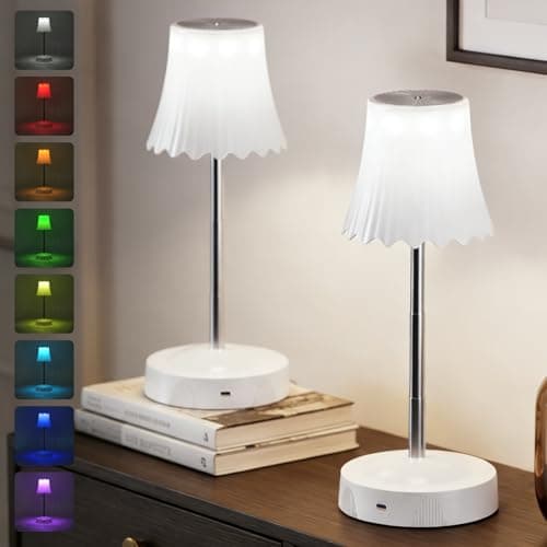 DEXULESA 2 Pack Rechargeable Table Lamp, LED Cordless Table Lamp with 3 Color Temperatures & Stepless Dimming, 7 RGB Colors Battery Operated Portable Table Light for Living Room, Bedroom (White) - Image 1
